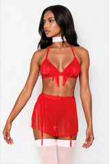 Fringe Bra and Skirt Set