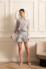 Button-Up Shirt With Cinched Waist - Gray