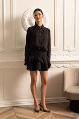 Button-Up Shirt With Cinched Waist - Black