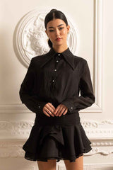 Button-Up Shirt With Cinched Waist - Black