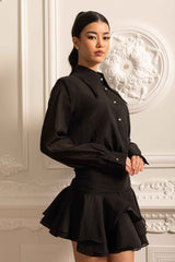 Button-Up Shirt With Cinched Waist - Black
