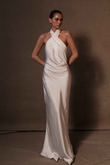 Laura White Satin Halter Gown