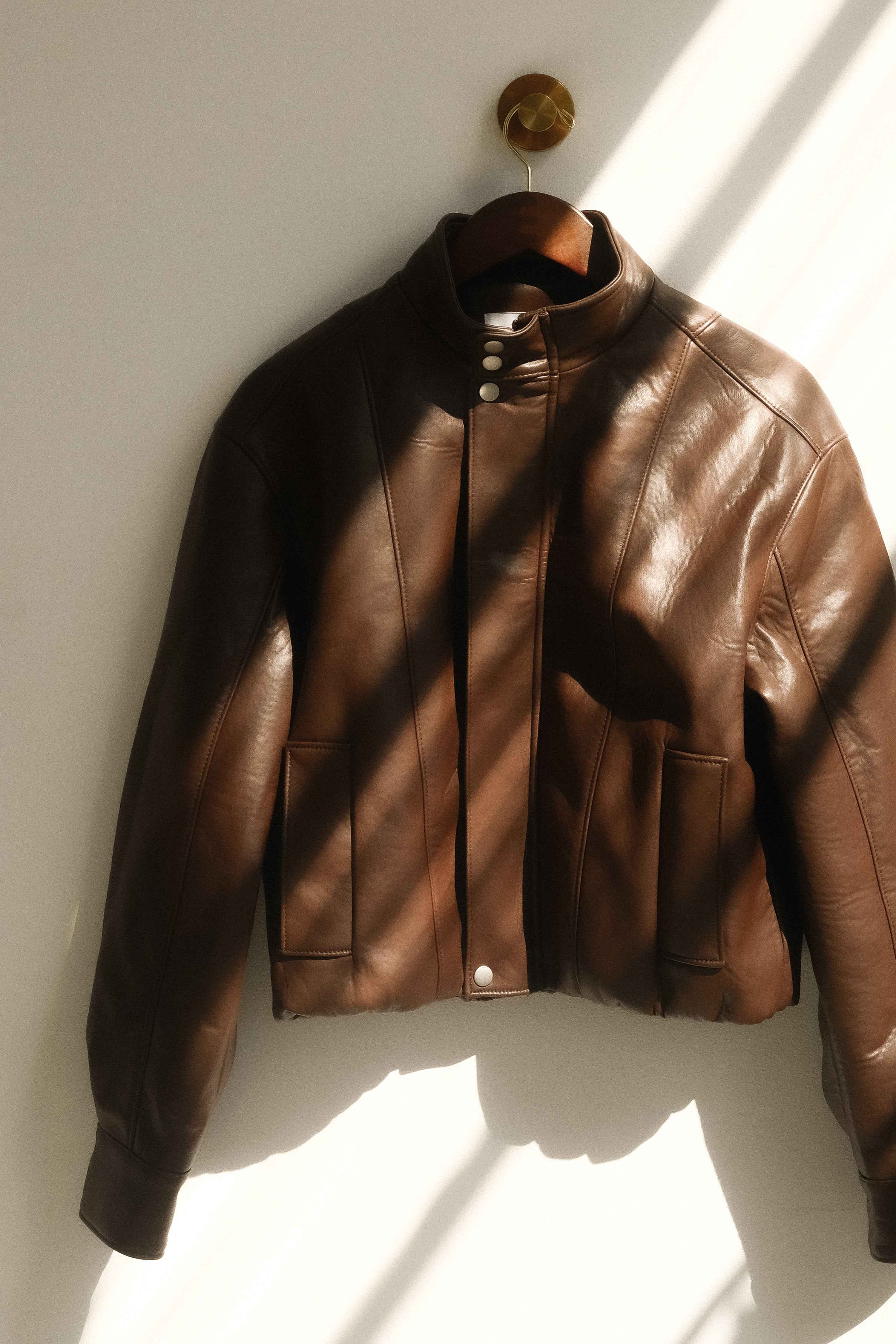 Curtis Dark Chocolate Faux Leather Bomber Jacket