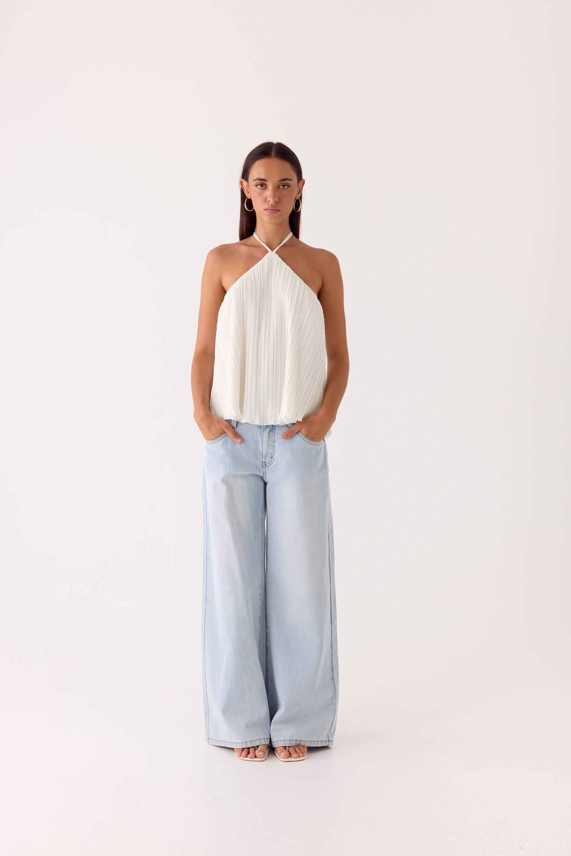 Danni Mini Halter Top - White Flare Hemline