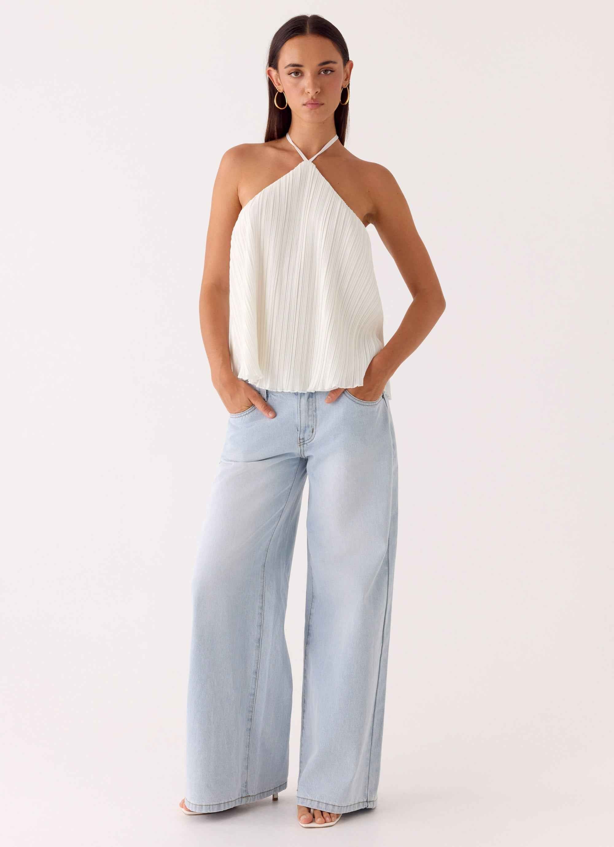 Danni Mini Halter Top - White Flare Hemline