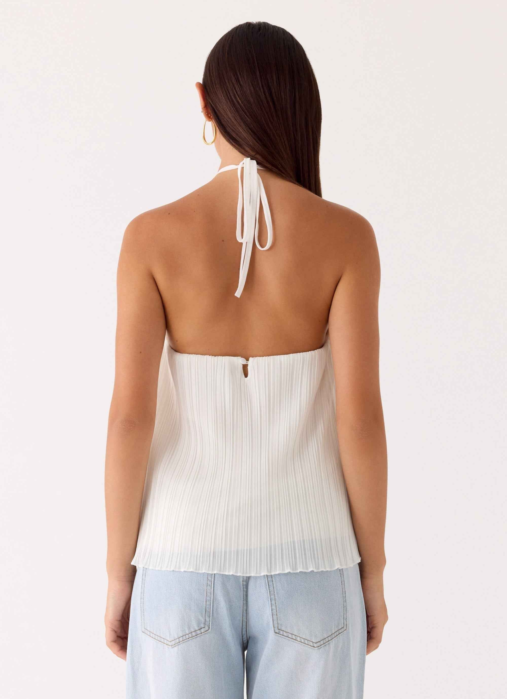 Danni Mini Halter Top - White Flare Hemline
