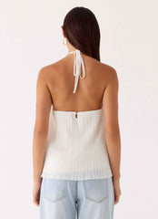 Danni Mini Halter Top - White Flare Hemline