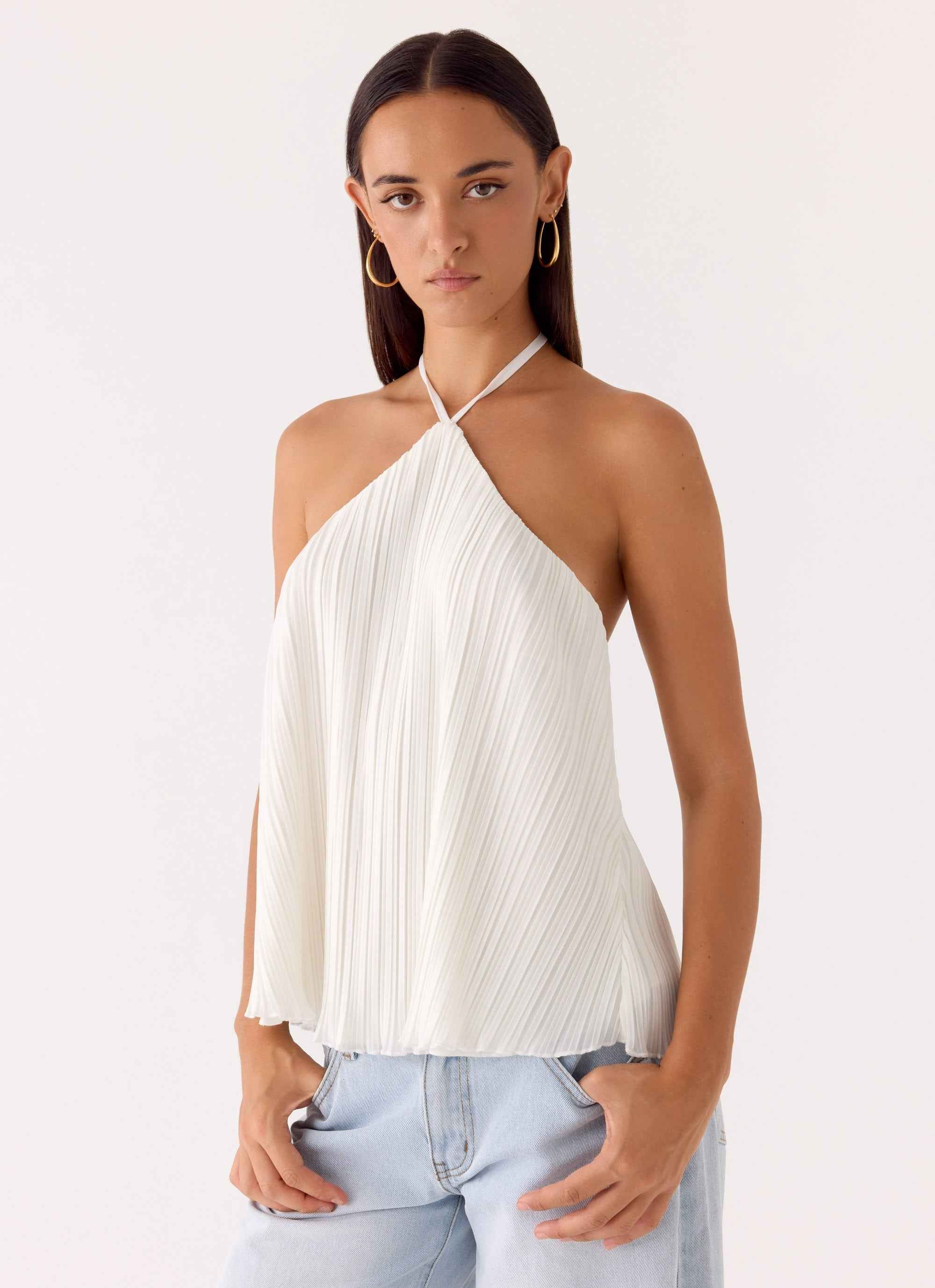 Danni Mini Halter Top - White Flare Hemline