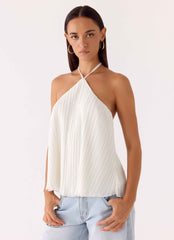 Danni Mini Halter Top - White Flare Hemline