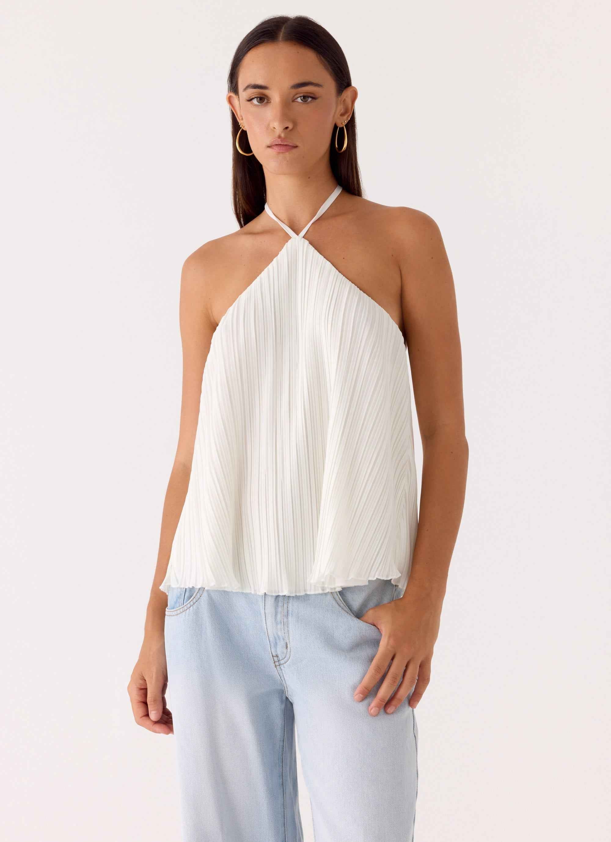 Danni Mini Halter Top - White Flare Hemline