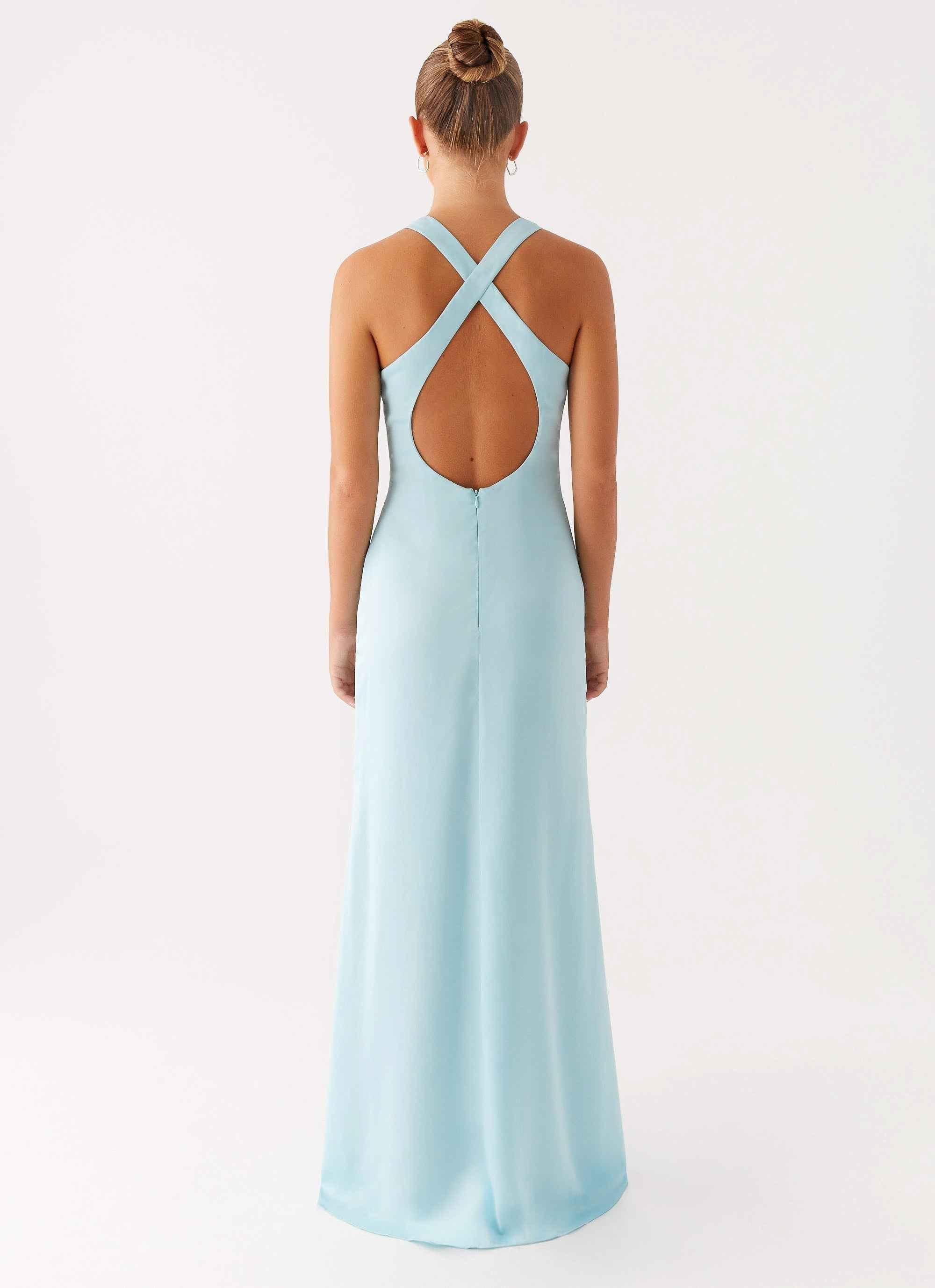 Desi Maxi Dress - Mint Satin Halterneck