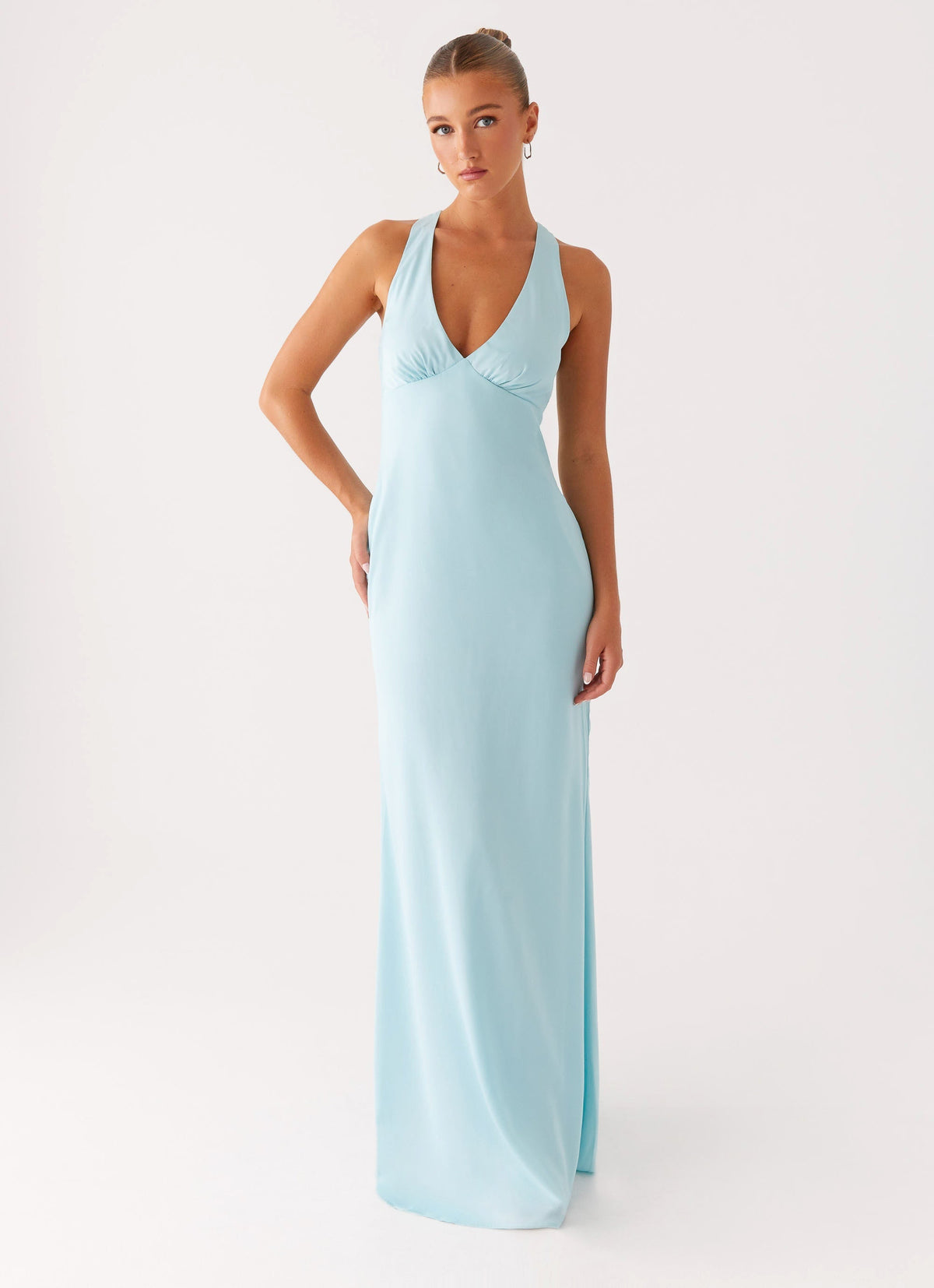 Desi Maxi Dress - Mint Satin Halterneck