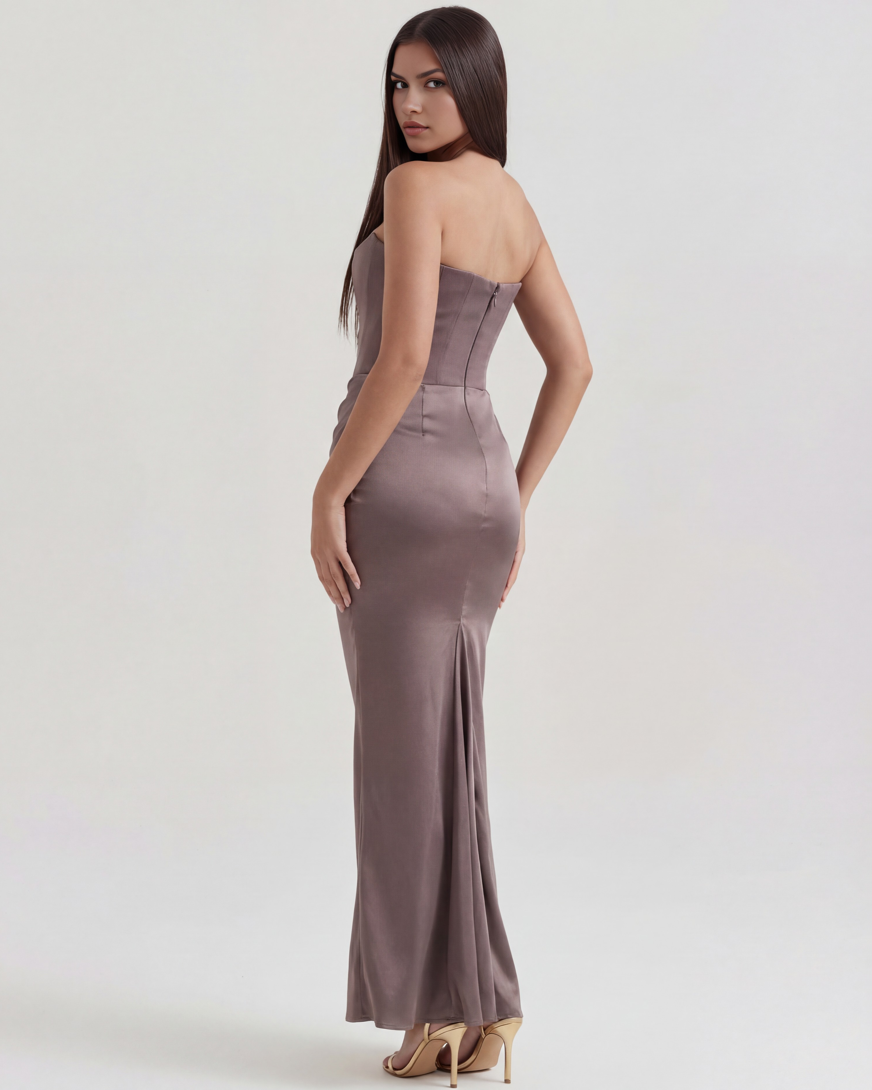 Almond Muse Style, Stretch Crepe Boned Bodice, Glamorous Events