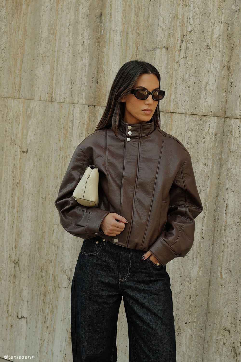 Curtis Dark Chocolate Faux Leather Bomber Jacket