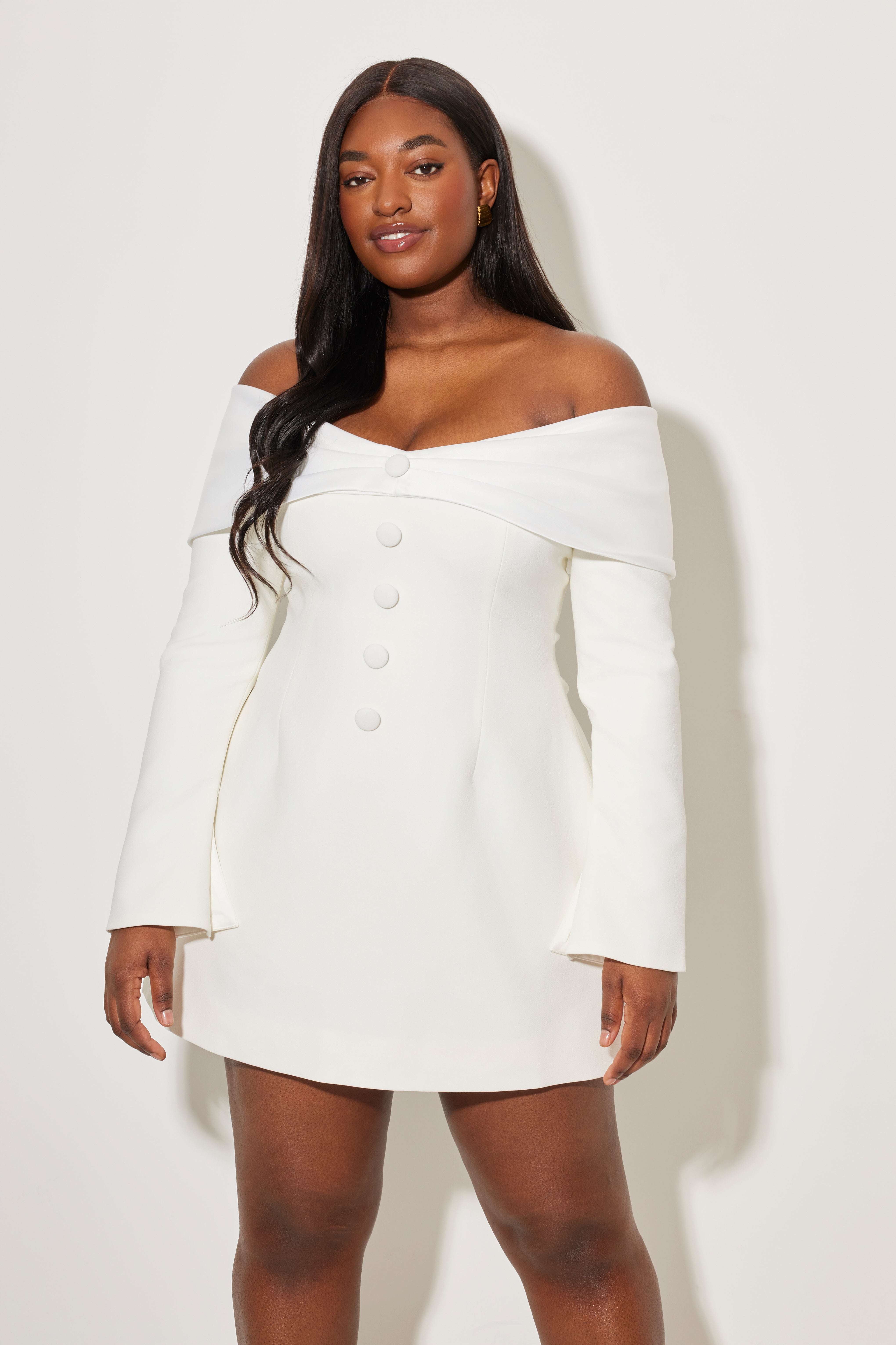 Bow Satin Off-Shoulder Mini Wedding Dress - White