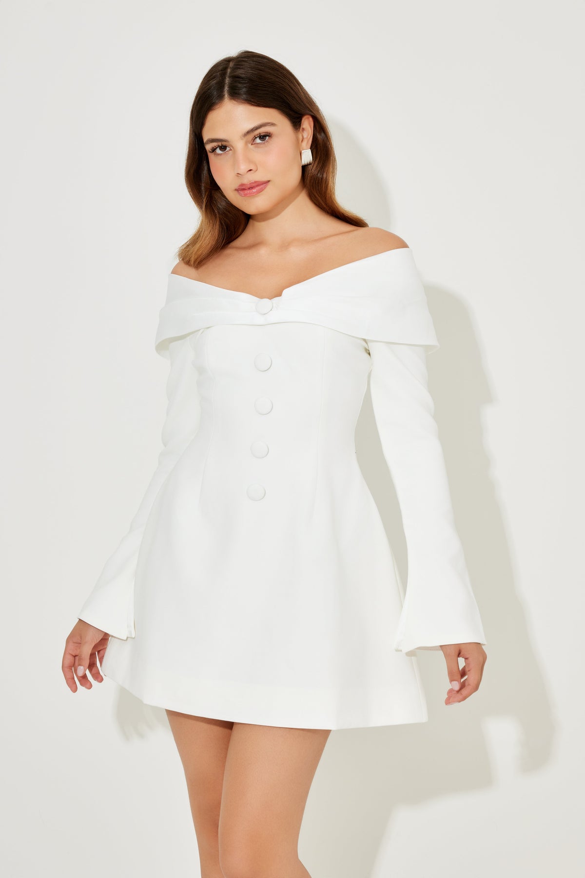 Bow Satin Off-Shoulder Mini Wedding Dress - White