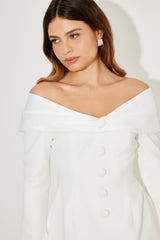 Bow Satin Off-Shoulder Mini Wedding Dress - White