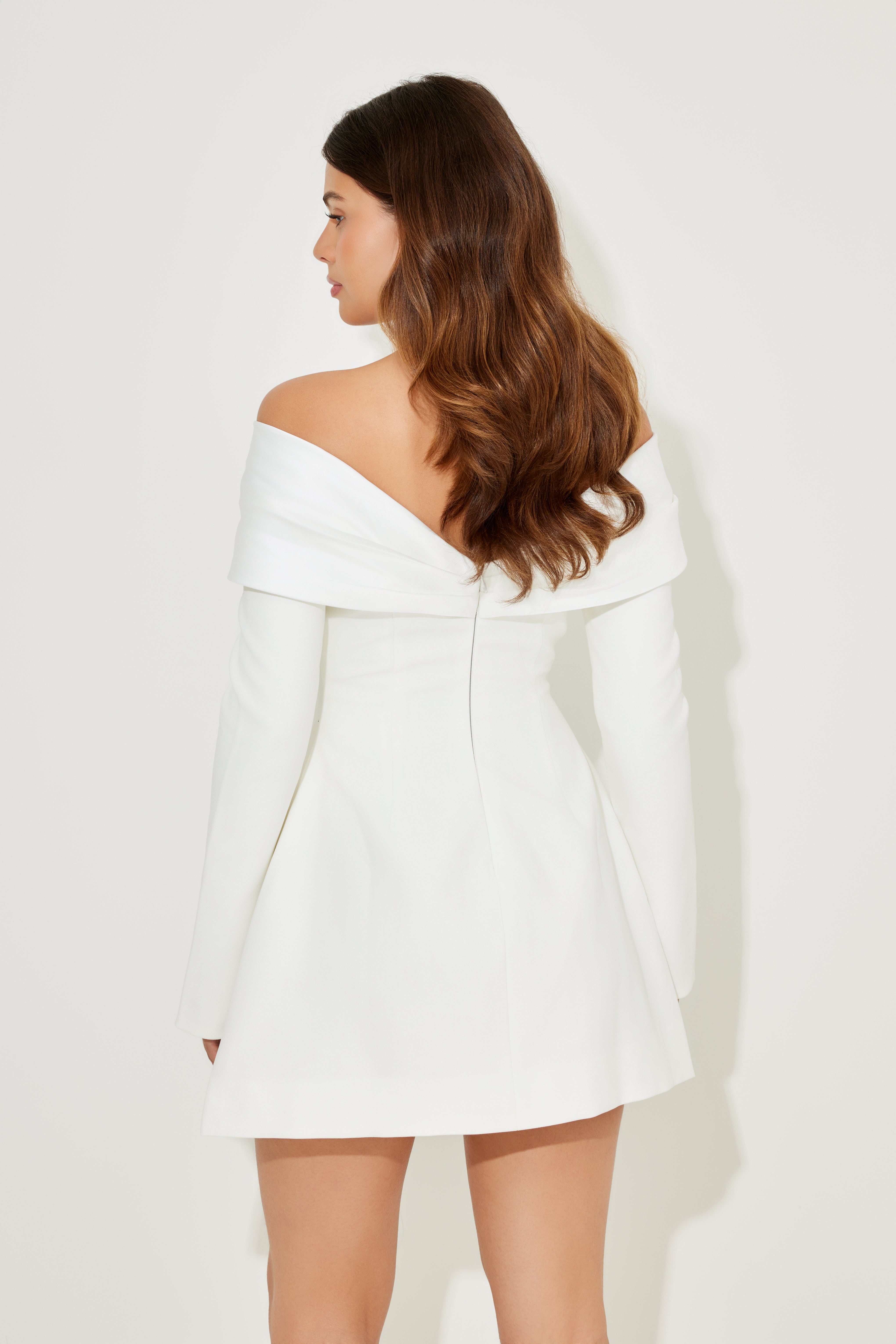 Bow Satin Off-Shoulder Mini Wedding Dress - White