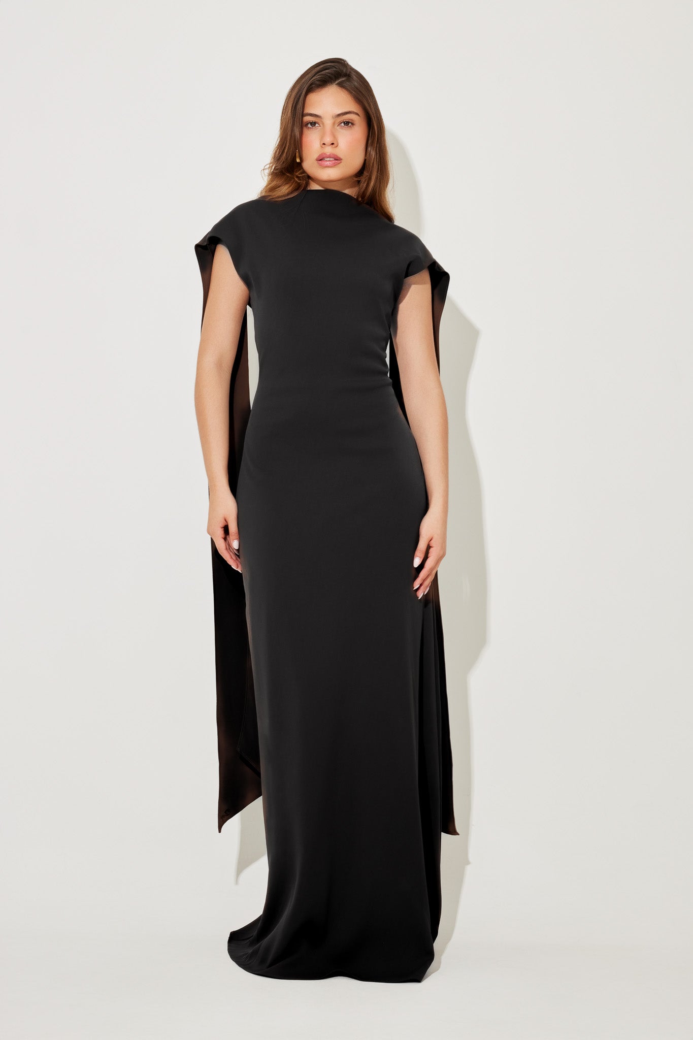 Drape Cowl Neck Open Back Maxi Party Dress - Black