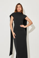 Drape Cowl Neck Open Back Maxi Party Dress - Black
