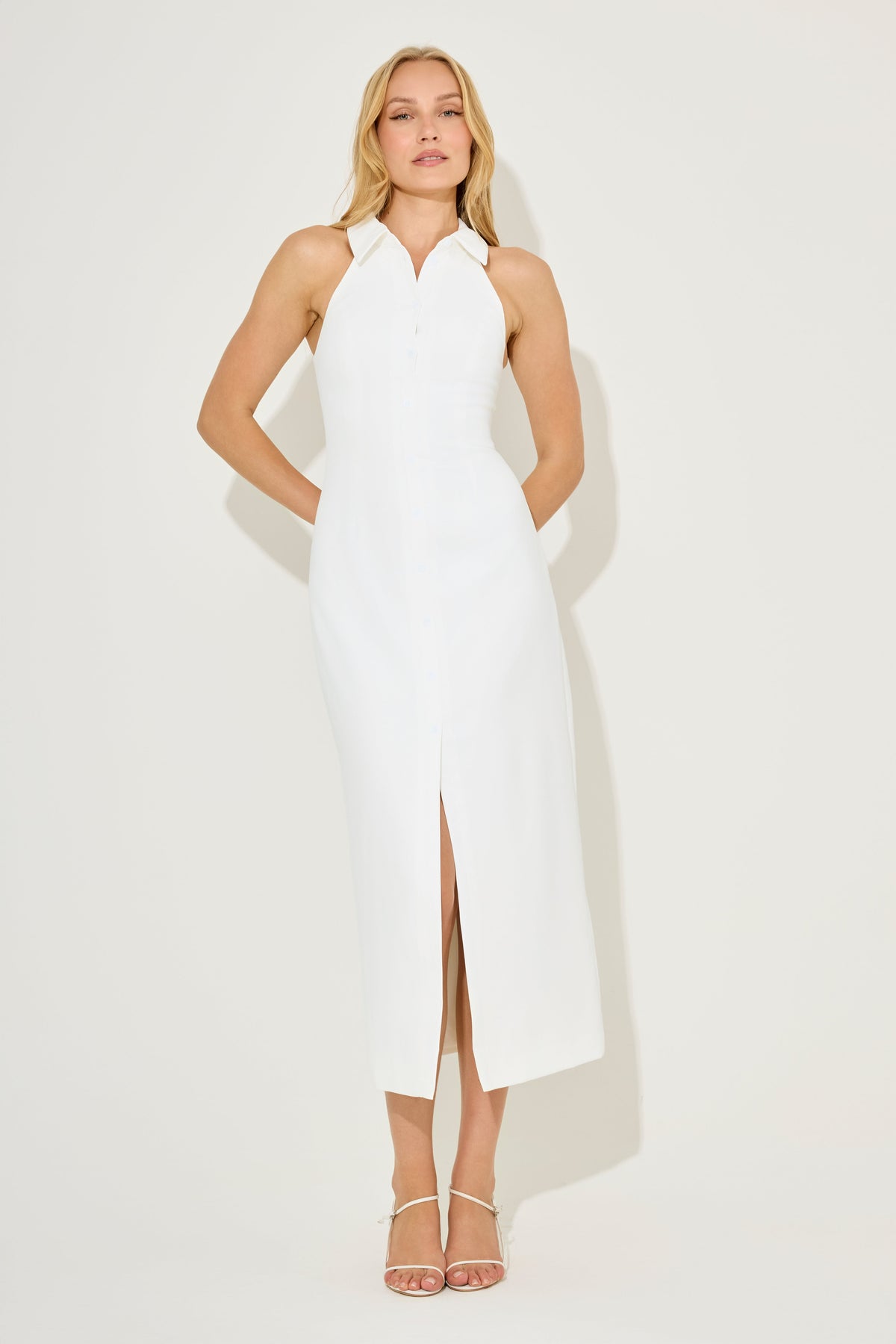 Sharp Collar Button Down Maxi Summer Dress - Blue
