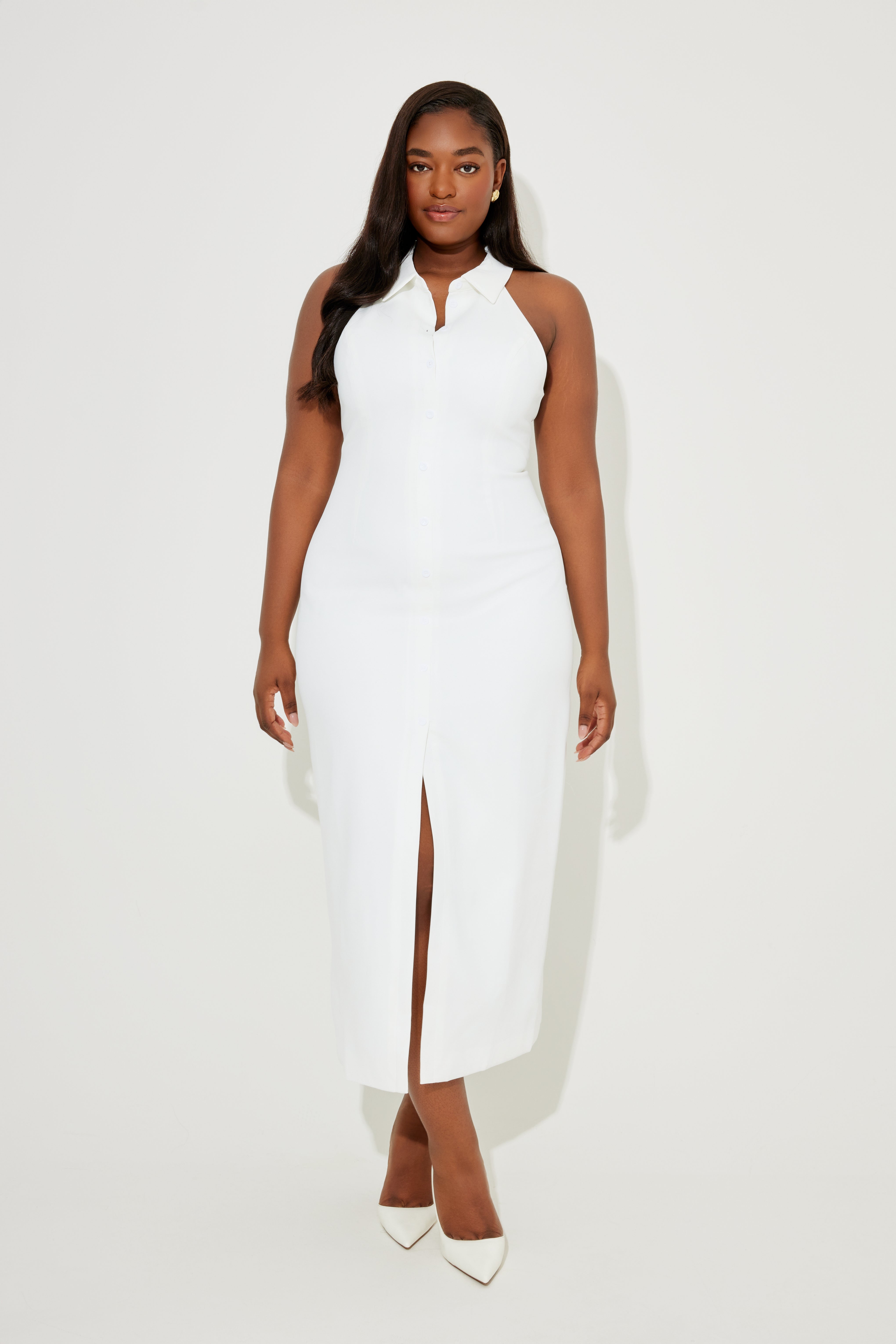 Sharp Collar Button Down Maxi Summer Dress - Blue