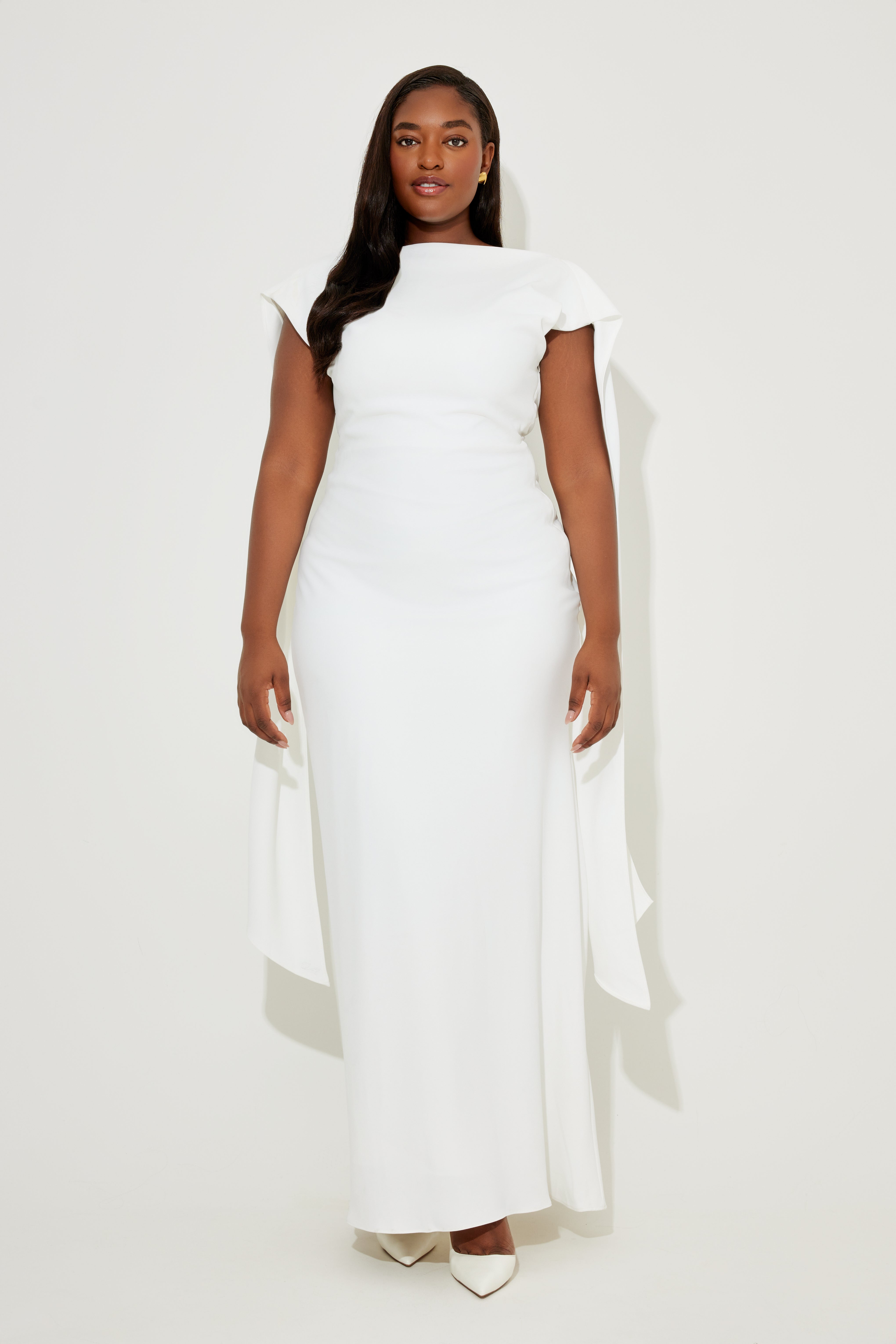 Odd Muse Draped Cowl Neck Maxi Evening Dress - White