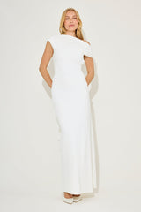 Odd Muse Draped Cowl Neck Maxi Evening Dress - White