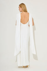 Odd Muse Draped Cowl Neck Maxi Evening Dress - White