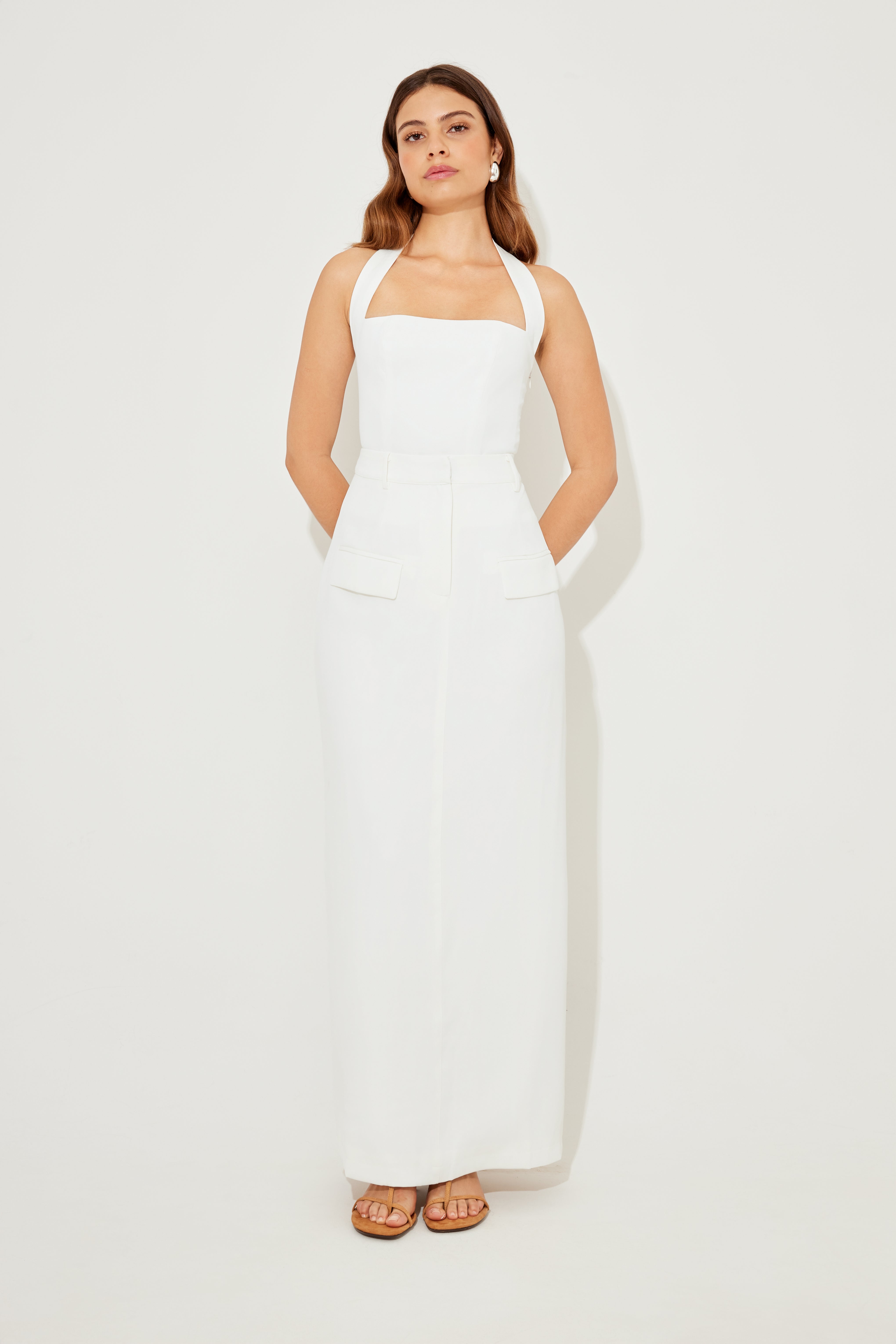 Classic Structured Sleeveless Mini Summer Dress - White