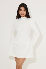 Sophisticated Cinched Waist Mini Winter Dress - Black