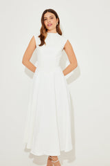 Aimee's V-Shaped Sleeveless Midi Party Dress - White