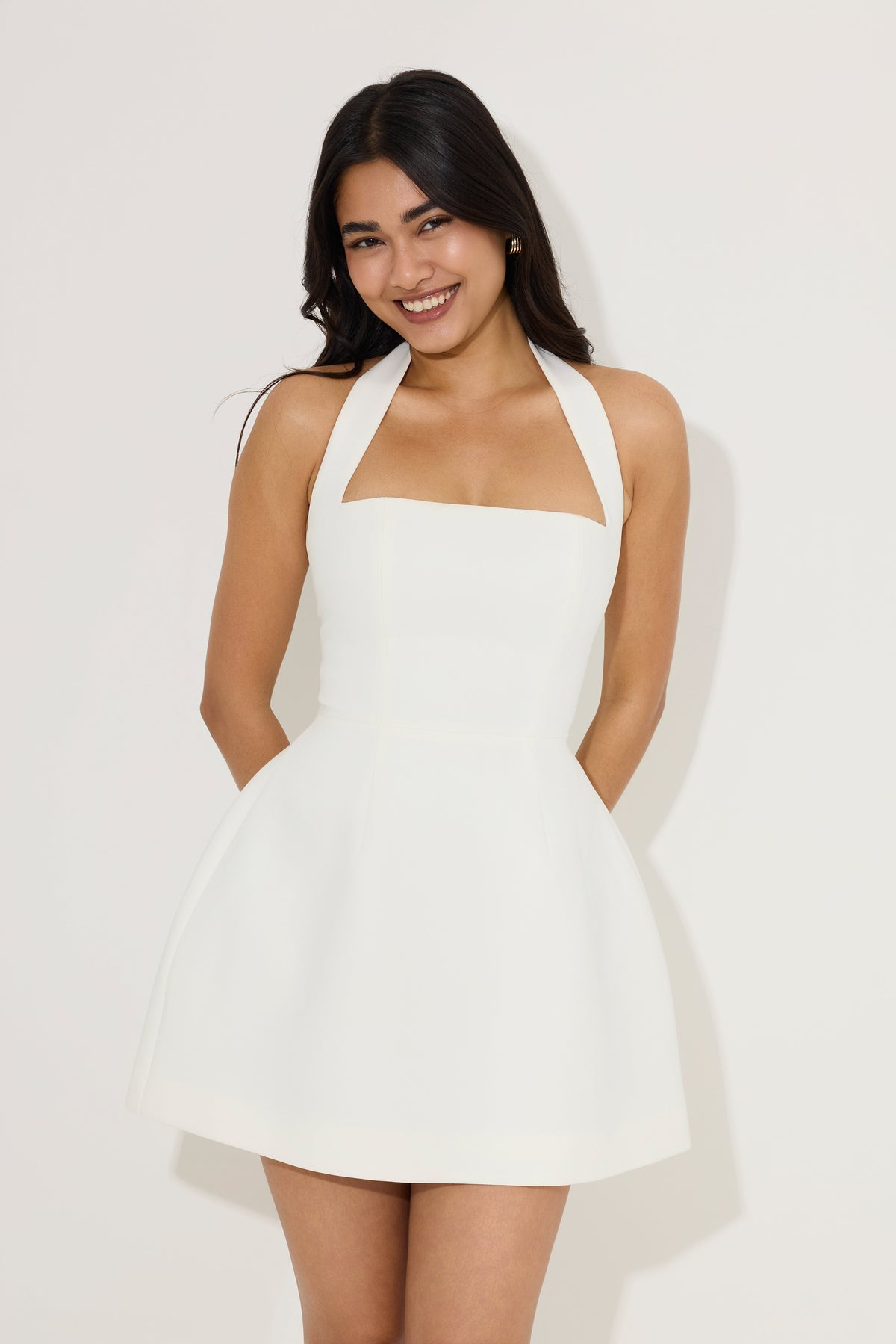 Halter Fitted Mini Summer Dress - White