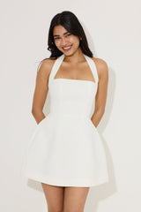 Halter Fitted Mini Summer Dress - White