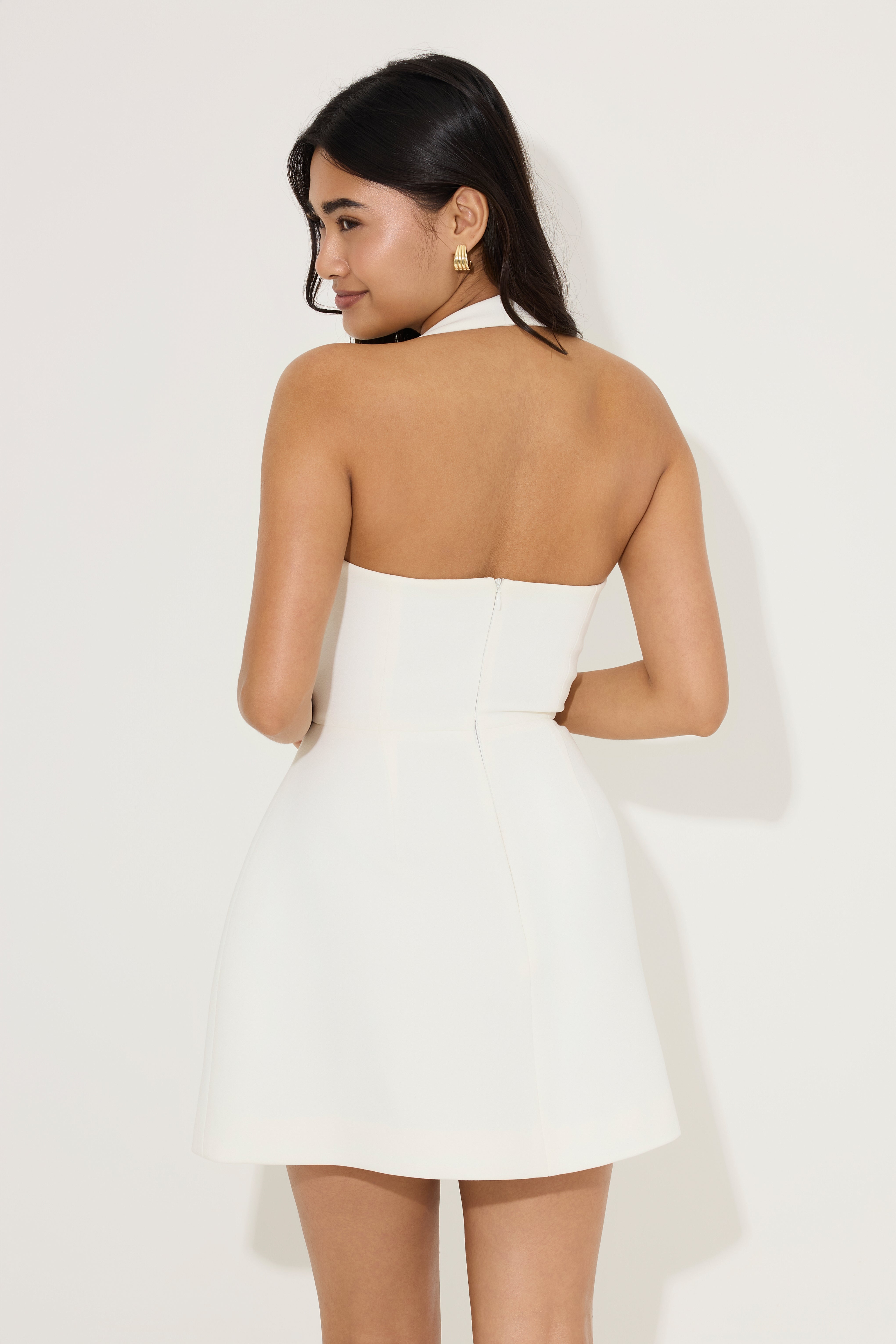 Halter Fitted Mini Summer Dress - White
