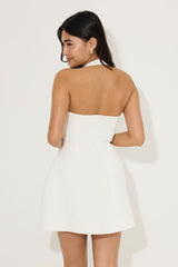Halter Fitted Mini Summer Dress - White
