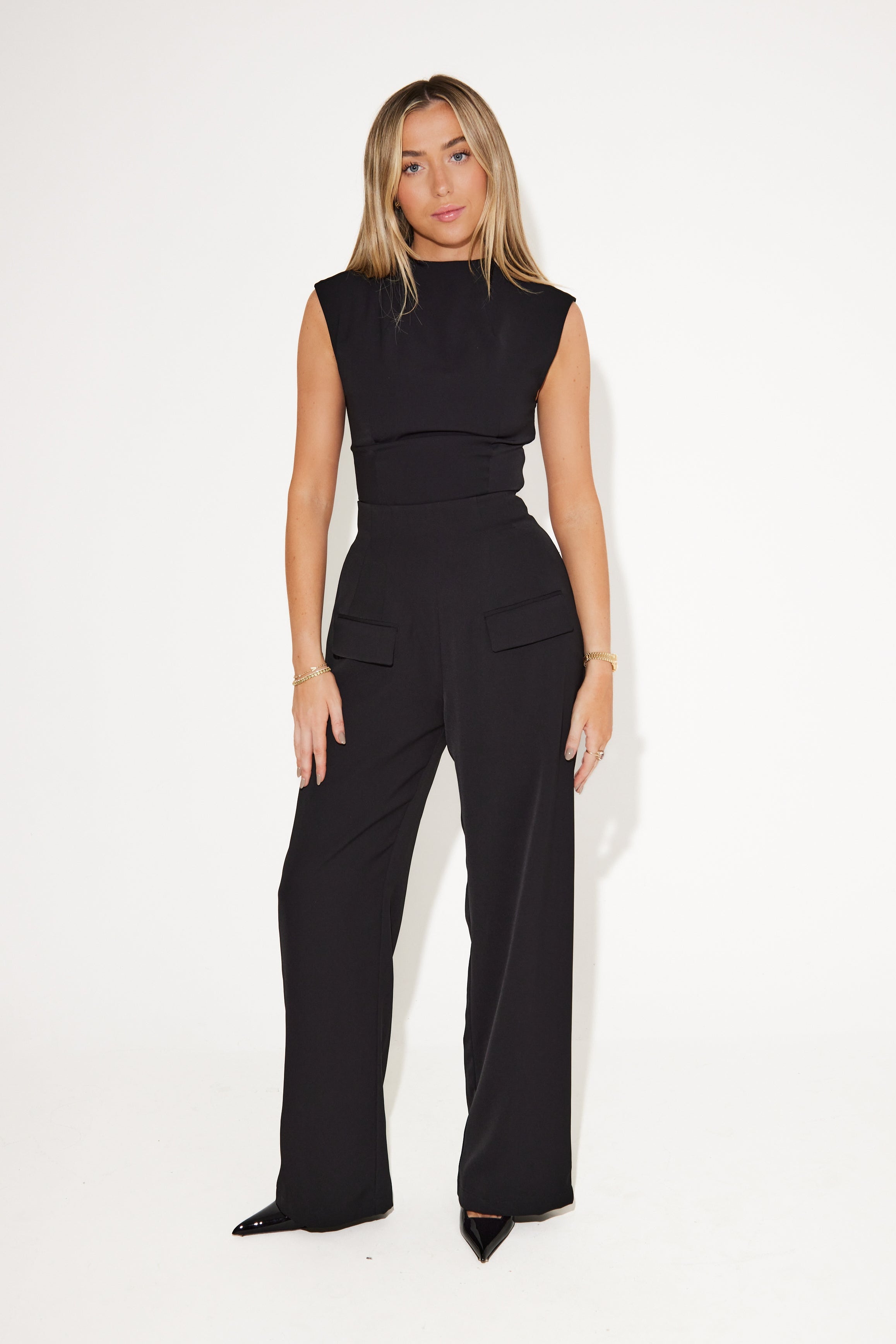 High Waist Pleated Maxi Evening Dress - Black