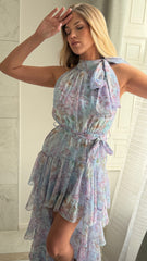 SERAPHINA Chiffon Tiered Ruffle Maxi Dress In Lavender Blue