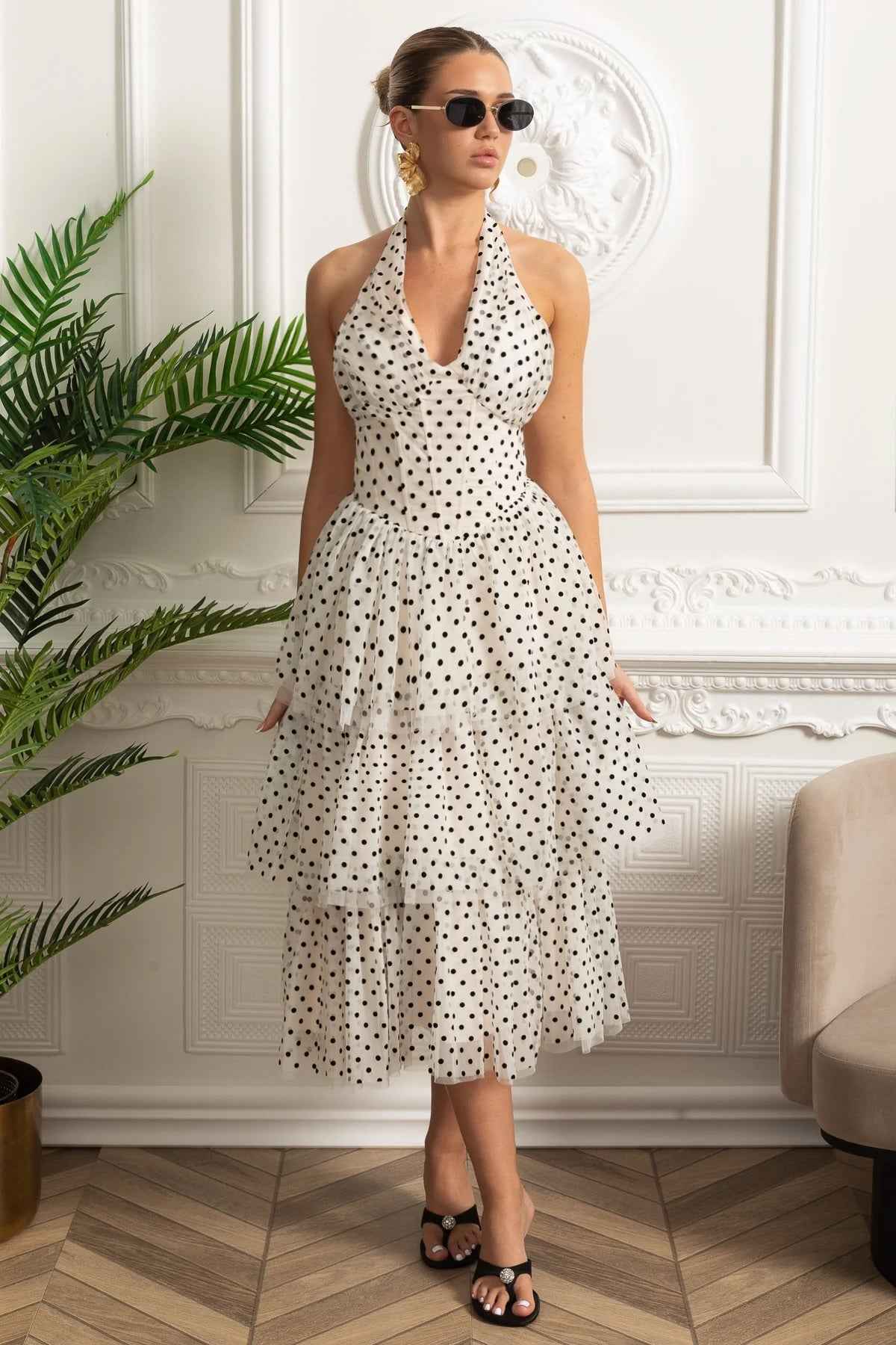 TIERED FITTED MIDI SUMMER PARTY DRESS