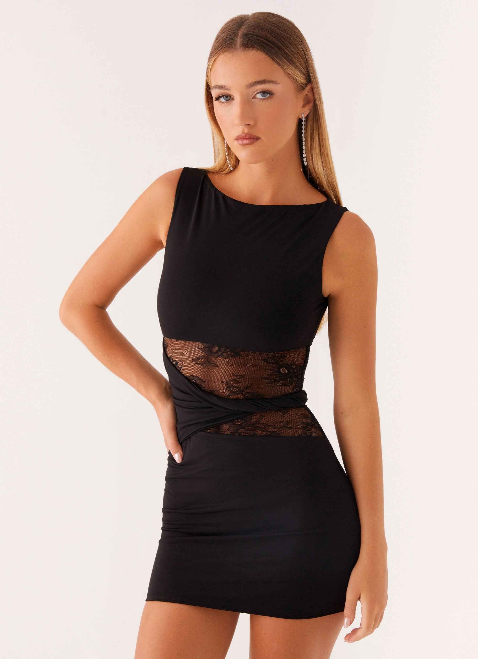 Echo Mini Dress - Black Lace Twist Waist