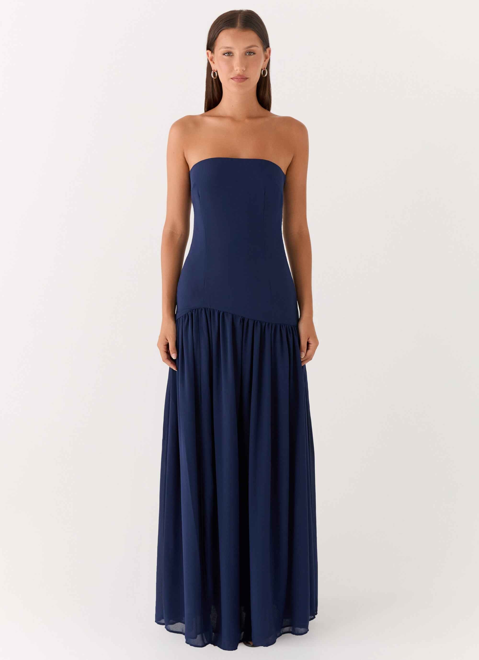 Eden Maxi Dress - Navy Strapless Chiffon