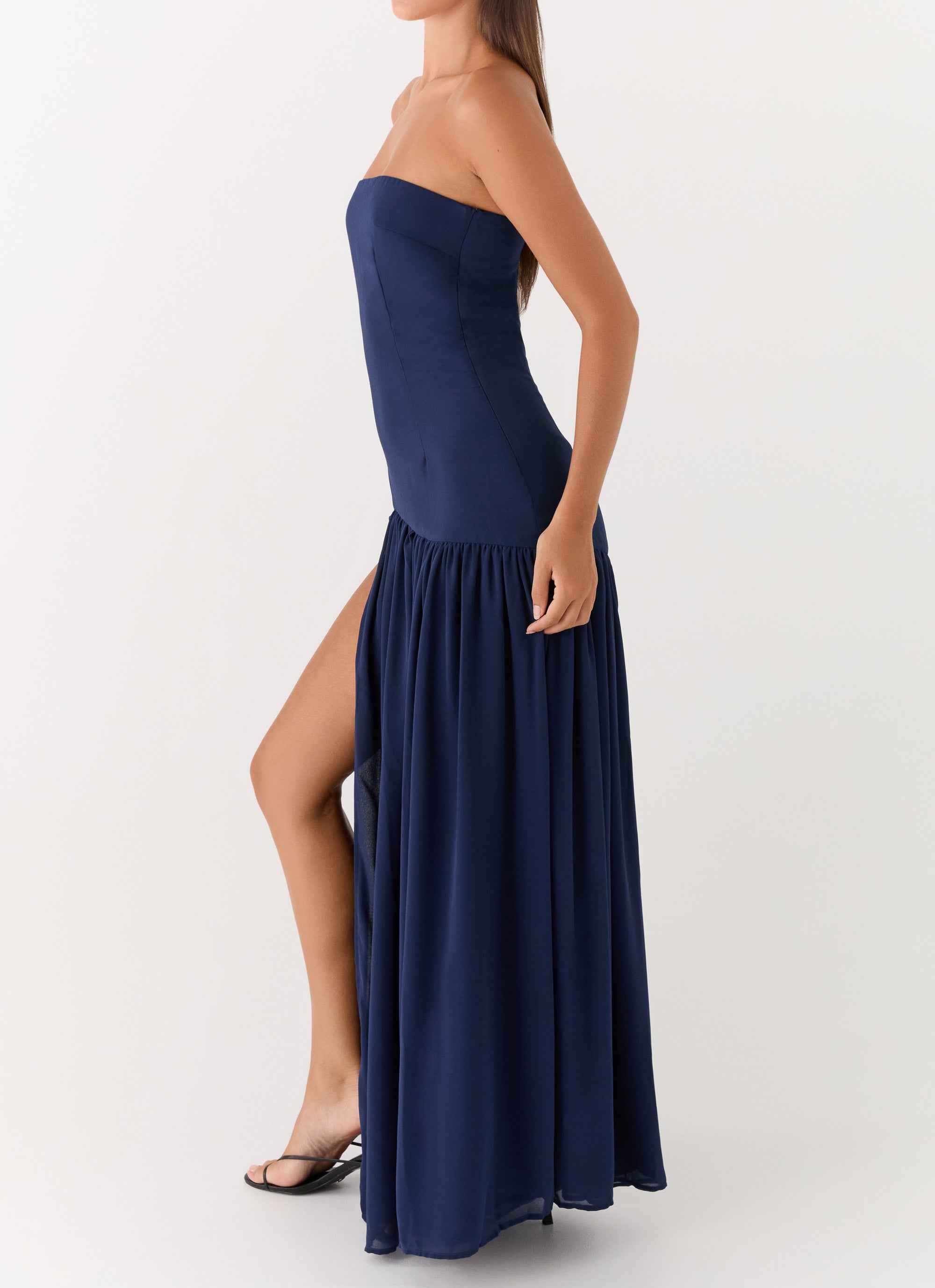 Eden Maxi Dress - Navy Strapless Chiffon