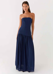 Eden Maxi Dress - Navy Strapless Chiffon