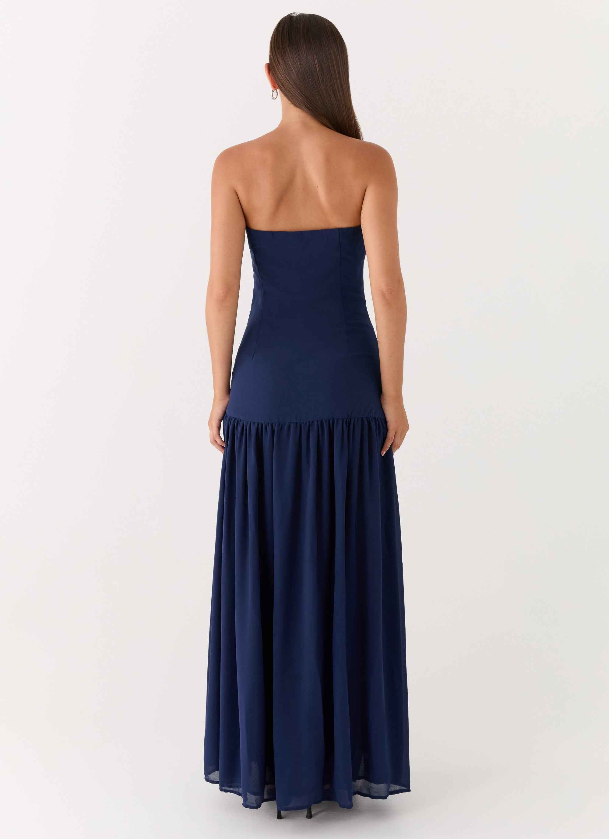 Eden Maxi Dress - Navy Strapless Chiffon