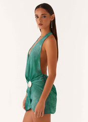 Eleanora Mini Dress - Green Tie Dye Plunge