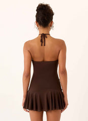 Elektra Mini Dress - Chocolate Halter Neck