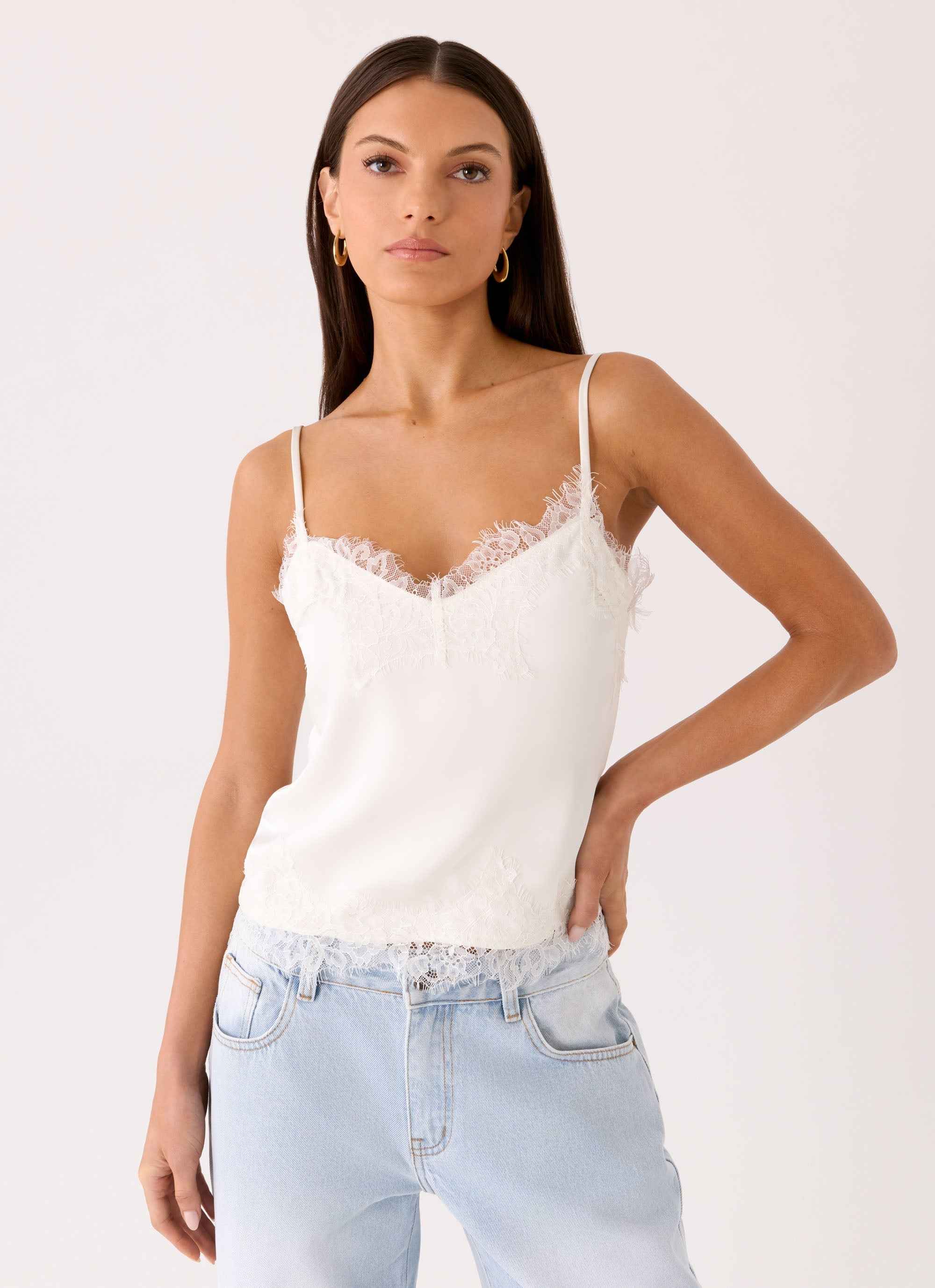 Ellora Mini Cami Top - Ivory Lace