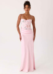 Euphoric Maxi Dress - Pink Beaded Corset