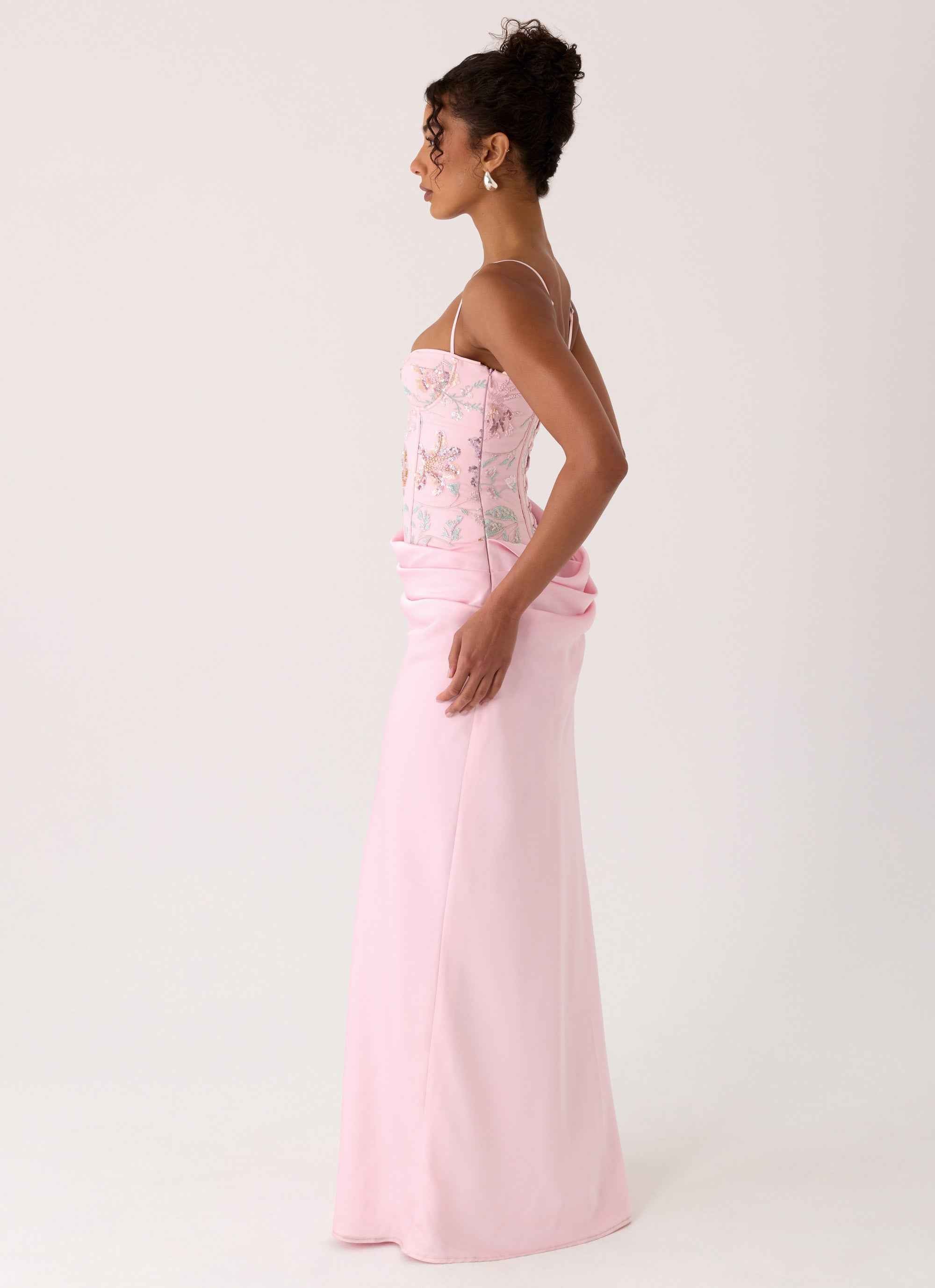 Euphoric Maxi Dress - Pink Beaded Corset