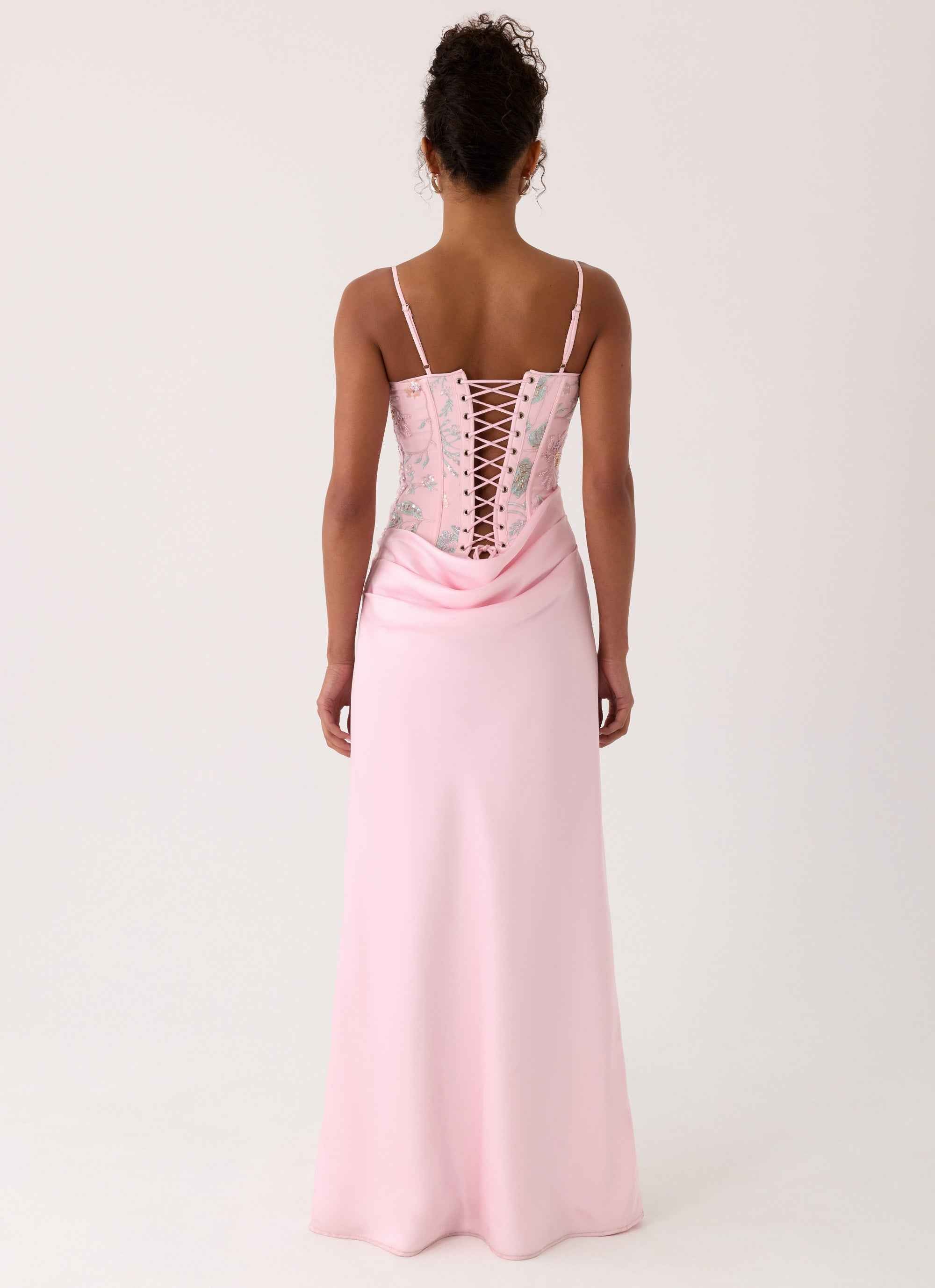 Euphoric Maxi Dress - Pink Beaded Corset